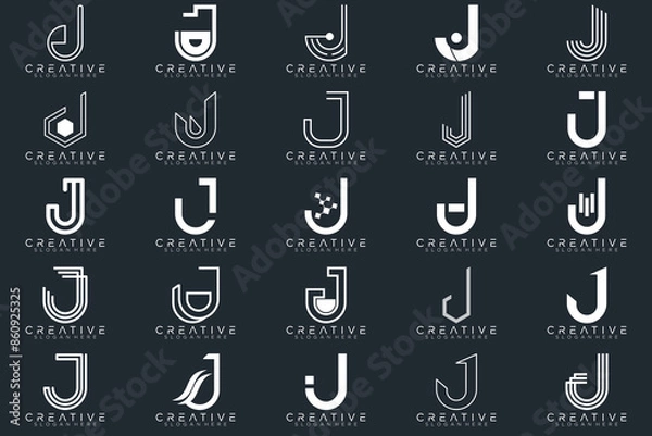 Fototapeta Mega logo collection, Abstract letter J logo design. icons for business	
