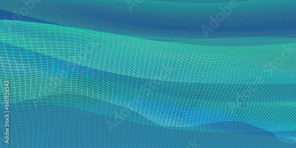 Obraz 波　青　テクノロジー　曲線　背景	