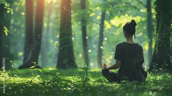 Obraz Person Meditating in Serene Forest Setting Embracing Nature s Calmness