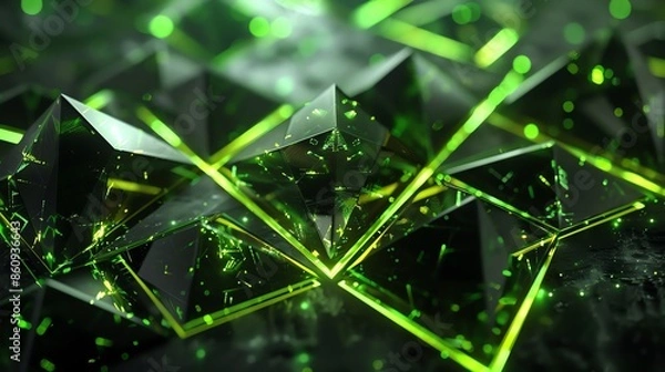 Obraz A vibrant black and green background featuring geometric triangles.