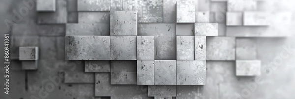 Obraz Abstract geometric gray grey 3d texture concrete cement wall with squares and square cubes background banner, textured wallpaper