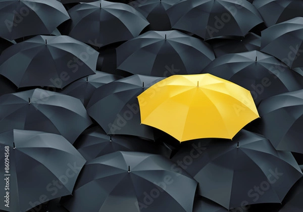 Fototapeta Żółty parasol wśród ciemnych