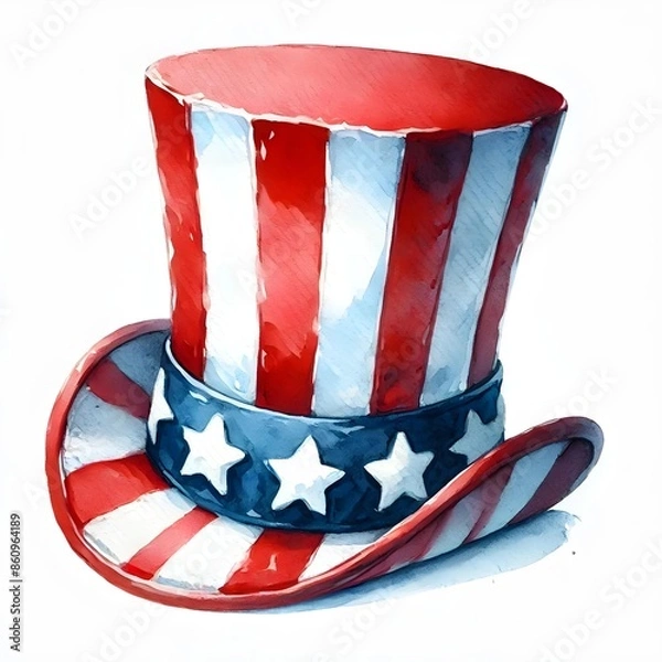 Fototapeta Uncle Sam Hat. US Colors, Stars And Stripes Abstract Design. Isolated On White Background. Independence Day Background. American Flag. Generative AI
