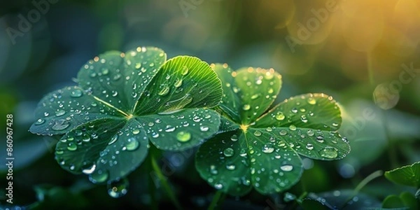 Fototapeta clover leaf macro photo dews rain aquatic, drops, environment, flora, flower, foliage, garden, green, leaf, botany