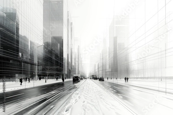 Fototapeta  Abstract black and white architectural sketch of a modern public park with playgrounds and picnic areas, high resolution