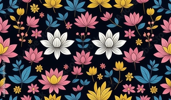 Fototapeta seamless pattern with lotus flowers 