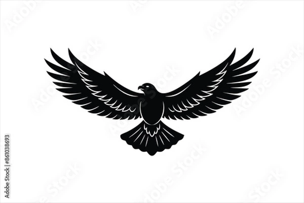 Obraz a majestic linocut eagle soaring through the sky. silhouette black vector art illustration