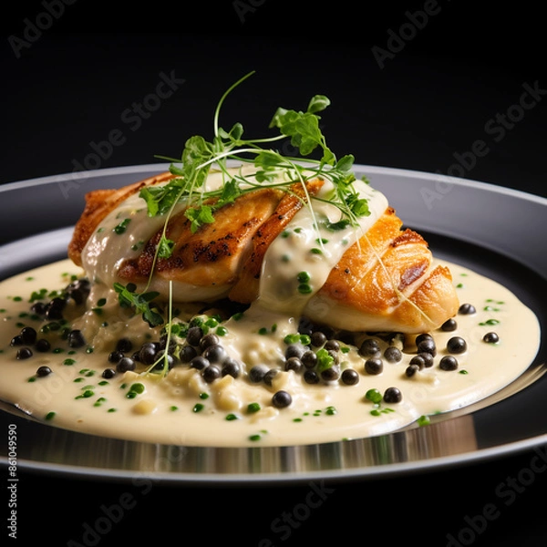 Obraz Seared Chicken with Caviar Beurre Blanc
