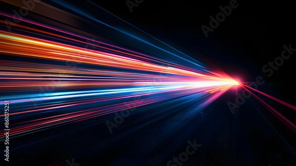 Fototapeta Laser beams luminous abstract sparkling isolated on a transparent background. Trails of light left by acceleration speed motion on night road. Light moving fast train over darkness