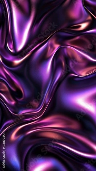 Fototapeta abstract 3D wallpaper of violet flowing metalic waves and shapes