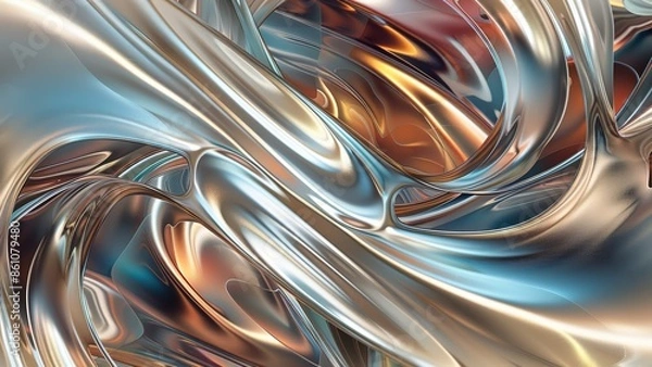 Fototapeta abstract background of metalic wavy 3d shapes and forms