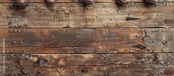 Fototapeta Cowboy poster sign background with nails into wall with copy space for country music festival, line dancing or wanted advert copy
