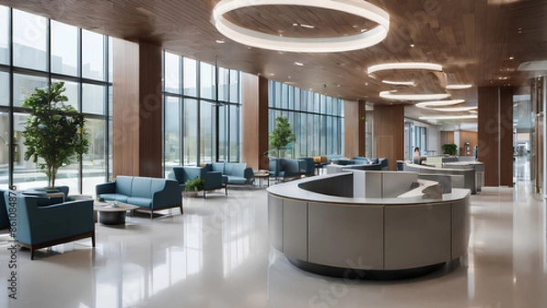 Fototapeta Comfort in Every Curve: A Detailed Look at a Modern Hospital Lobby