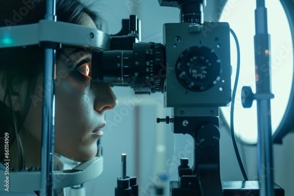 Fototapeta Examining a patient in a modern clinic with an eye doctor