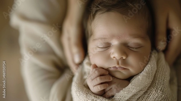 Obraz Heartwarming Moment of Newborn Baby in Parents' Arms Generative AI