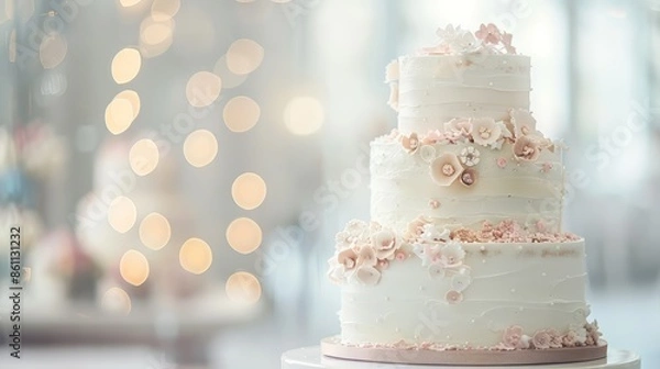 Fototapeta Elegant Three-Tier Wedding Cake for a Romantic Celebration Generative AI