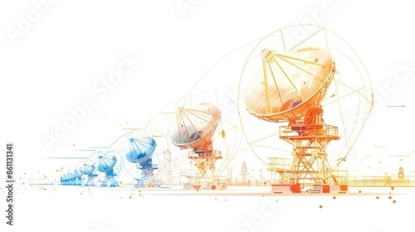 Fototapeta Minimalist of Satellite Dish Manufacturing Components on White Background