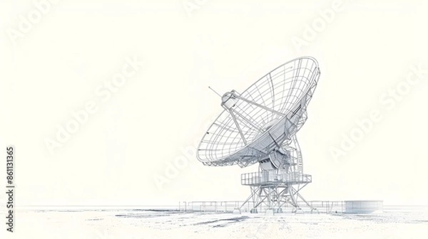 Fototapeta Minimalist Infographic of Satellite Dish Manufacturing Components with Futuristic Wireframe Design