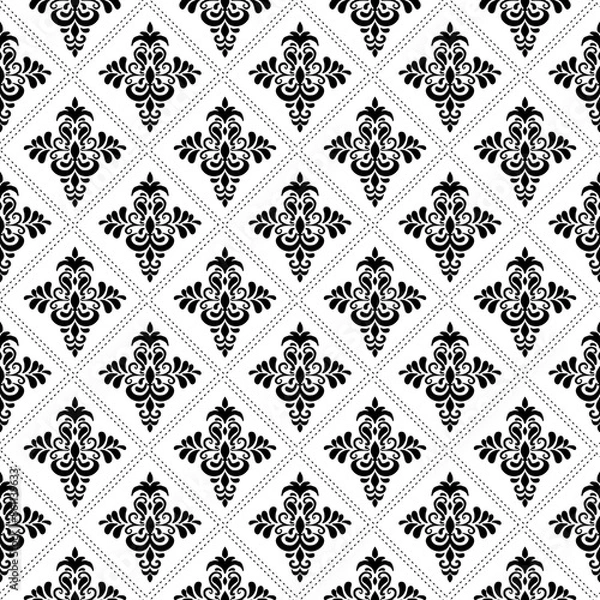 Obraz Black and whrite seamless damask pattern 