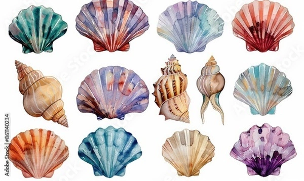 Fototapeta aquarelle set of seashells