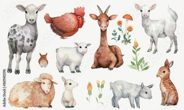 Fototapeta aquarelle animals collection