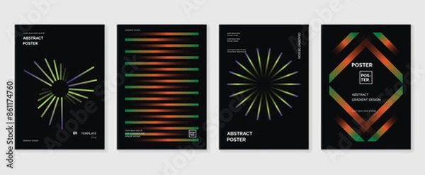 Fototapeta Abstract gradient poster background vector set. Minimalist style cover template with vibrant perspective 3d geometric prism shapes collection. Ideal design for social media, cover, banner, flyer.