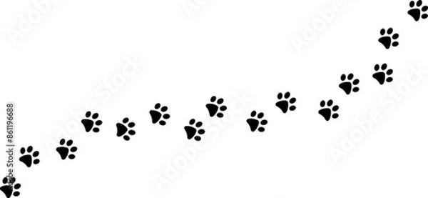 Fototapeta Paw vector trail, pet foot print silhouette track, isolated clip art element design