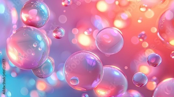 Fototapeta 3D shiny smooth spheres floating against a gradient background