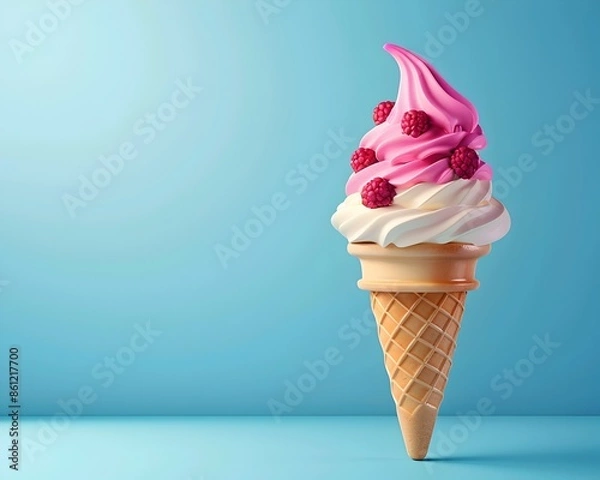 Fototapeta Delightful Cartoon Ice Cream Cone with Playful Toppings and Copy Space