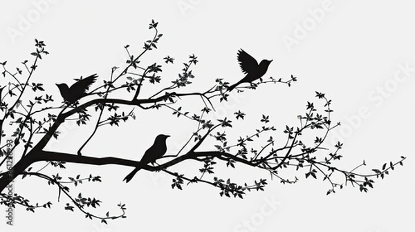Fototapeta Three birds are perched on a tree branch