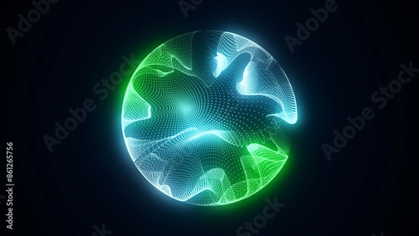 Fototapeta Futuristic sphere of particles and lines. Network connection big data. Abstract technology background. 3d rendering.