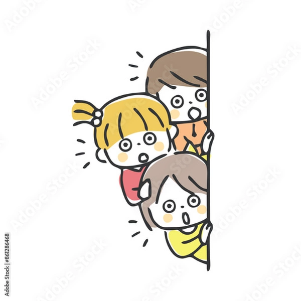 Obraz 壁から覗いている子供　驚く