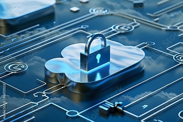 Obraz Image illustrating robust cloud security with encryption and authentication processes, safeguarding sensitive information in digital environments.