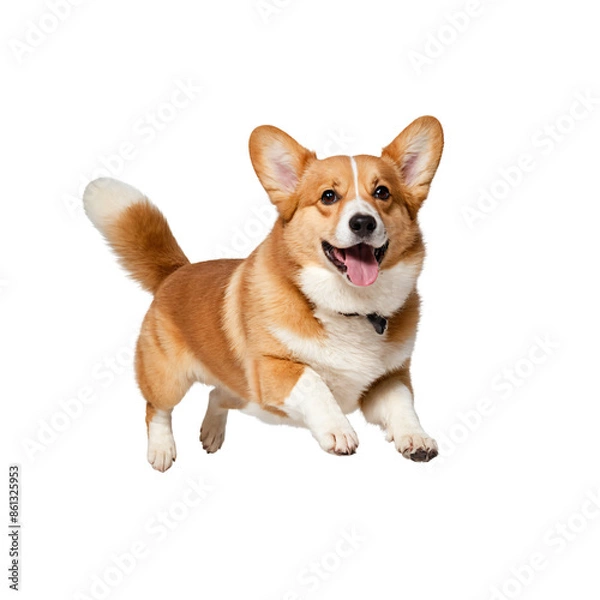 Fototapeta Corgi dog jumping , isolate on white background