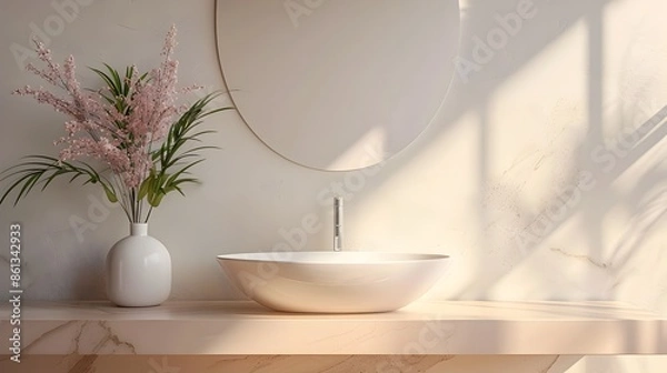 Fototapeta Elegant Bathroom Counter with Blank Mirror for Luxury Product Mockups