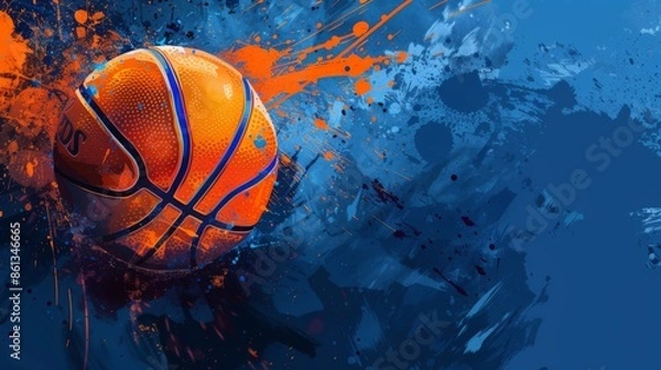 Fototapeta Basketball banner background with ball. Illustration generated by ai