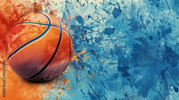 Fototapeta Basketball banner background with ball. Illustration generated by ai