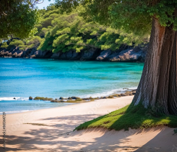 Fototapeta Seaside trees on the beach. Generative AI