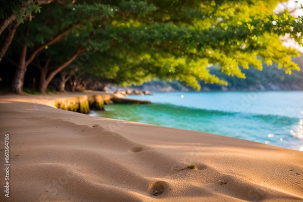 Fototapeta Seaside trees on the beach. Generative AI