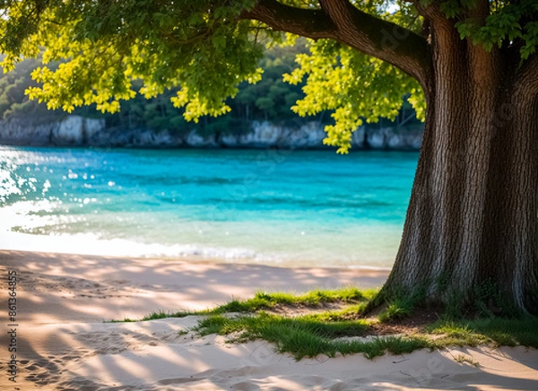Fototapeta Seaside trees on the beach. Generative AI