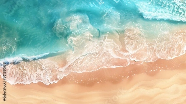 Fototapeta Waves with beach background top view. Holidays illustration generated by ai