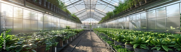 Fototapeta Advanced Solar Powered Greenhouse with Automated Systems for Sustainable Agriculture High Efficiency, Eco Friendly Solar Greenhouse for Year Round Crop Production and Resource Optimization