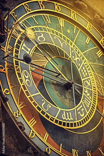 Obraz Prague Astronomical Clock Detail Retro Toned