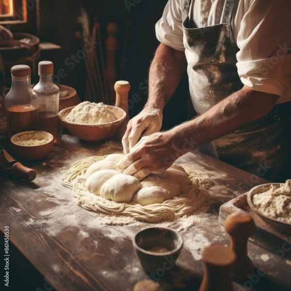 Obraz Baker Kneading Dough to Perfection
