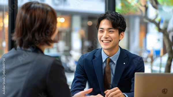 Obraz 笑顔で商談するビジネスマン