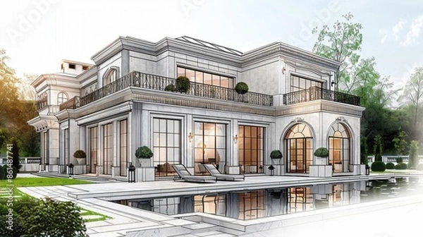 Obraz Large mansion pool patio rendering