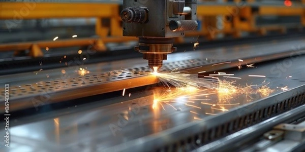 Fototapeta Laser Cutting Machine In Action