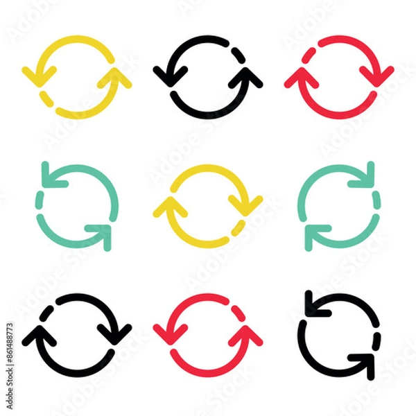 Fototapeta Circular arrows. Black, green, yellow, and red colors. Simple vector illustration.