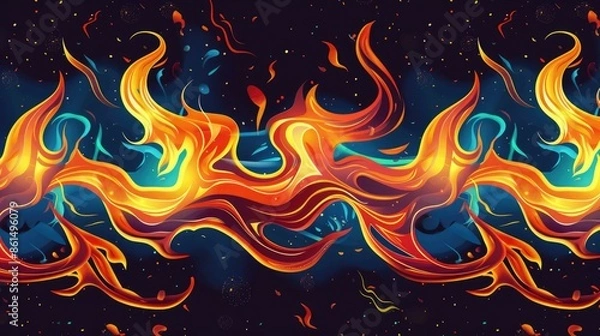 Fototapeta Bold flames leaping against a dark backdrop, adding energy and excitement to banner designs