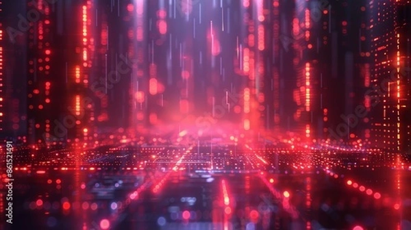 Fototapeta Futuristic Digital Grid: Illustrate a futuristic digital grid with glowing lines and nodes, creating a high-tech and immersive atmosphere perfect for tech-themed visuals. 